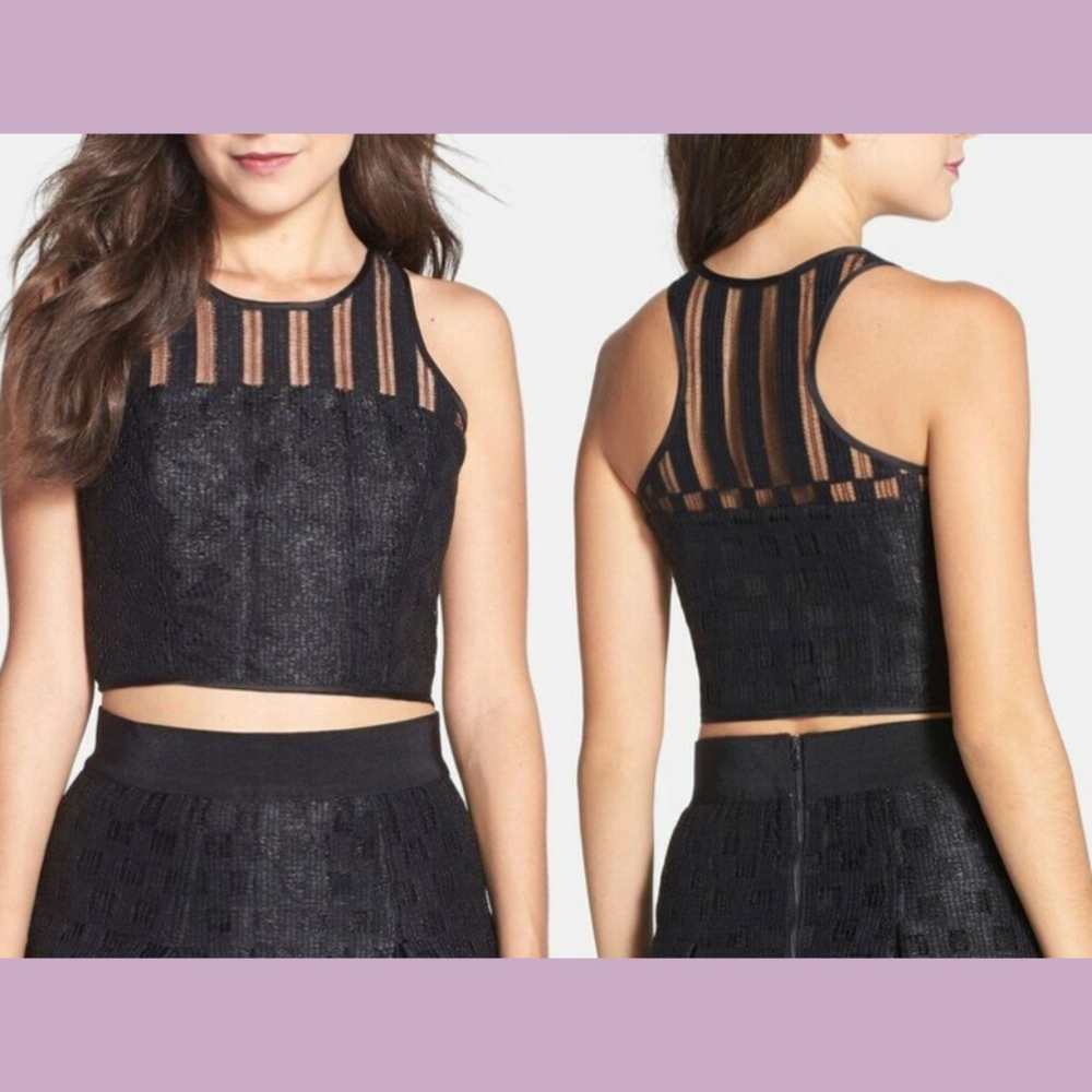 NEW Milly Illusion Lace Yoke Crop Top in Black [SZ 10‎ ]